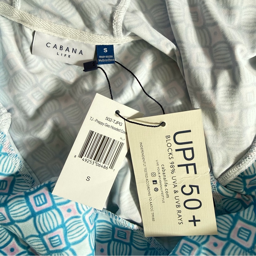 NWT Cabana Life Blue Pink White Preppy Geo Hooded Cover-Up Dress Cover Up Small - Picture 5 of 6